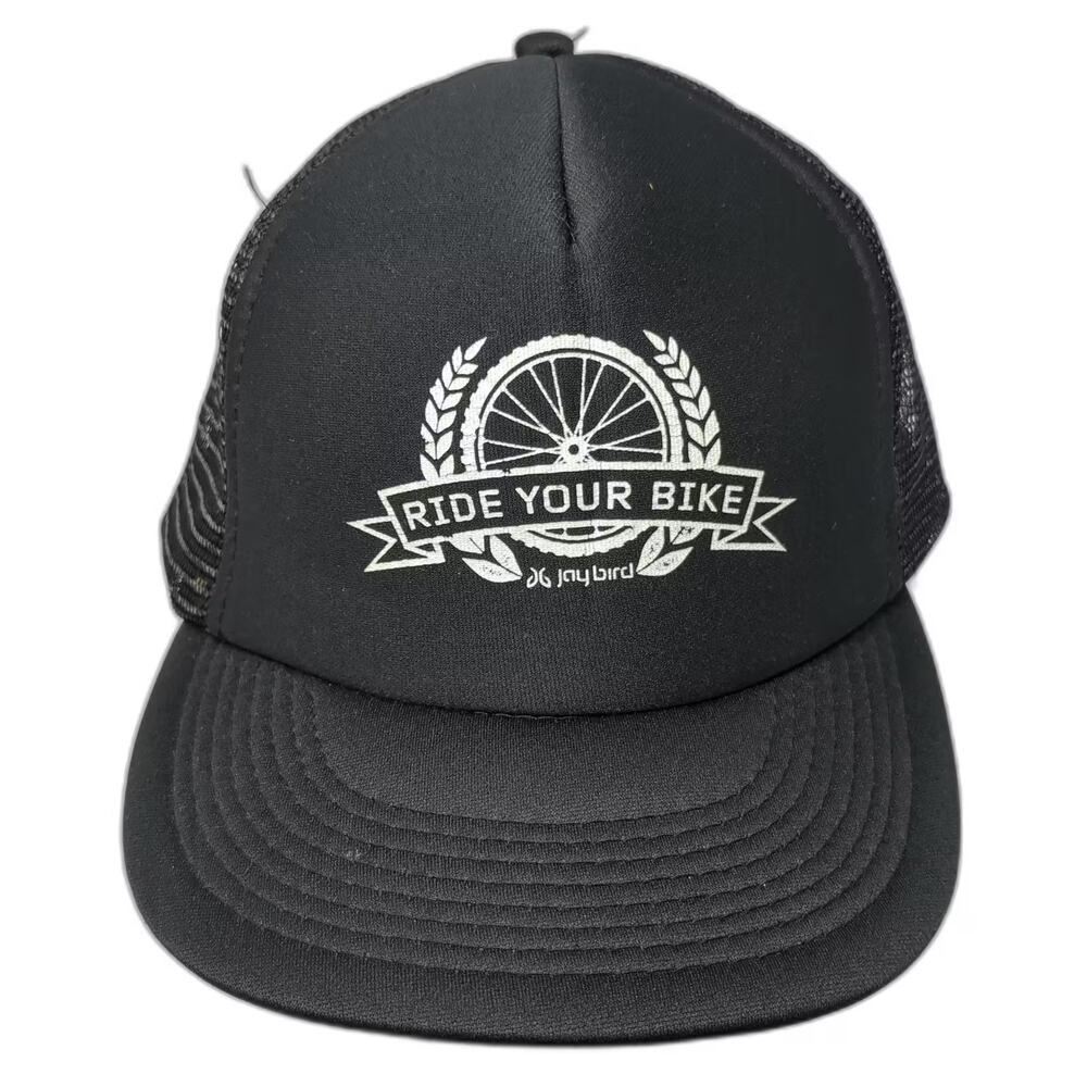 Jaybird Trucker Hat Black White One Size Ride Your Bike Snapback Mesh Foam Logo